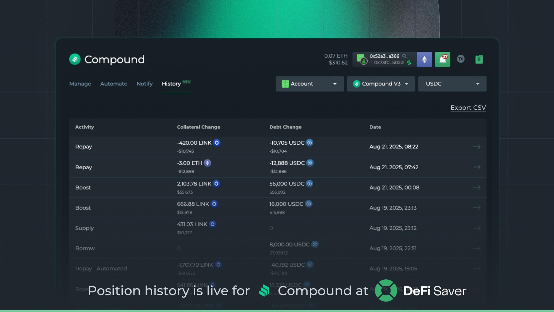 Screenshot 4 of DeFi Saver showing the application interface