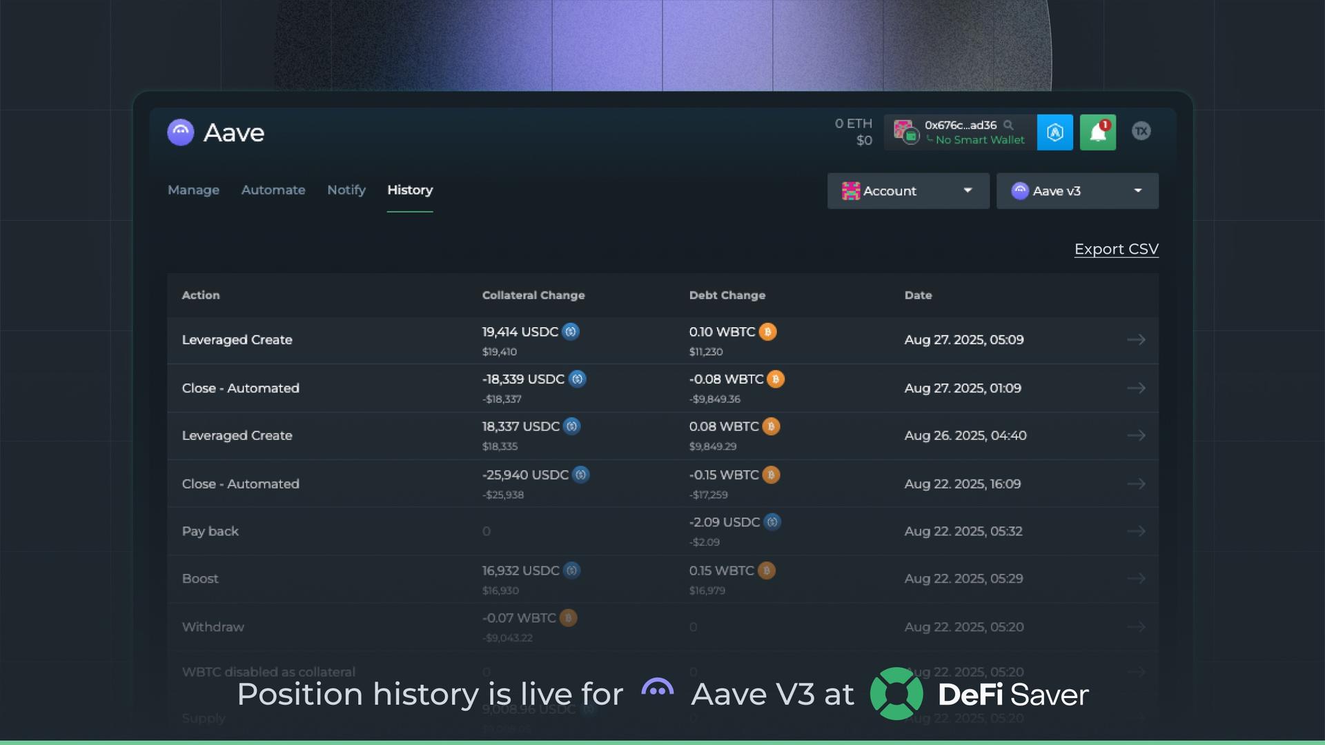 Screenshot 2 of DeFi Saver showing the application interface